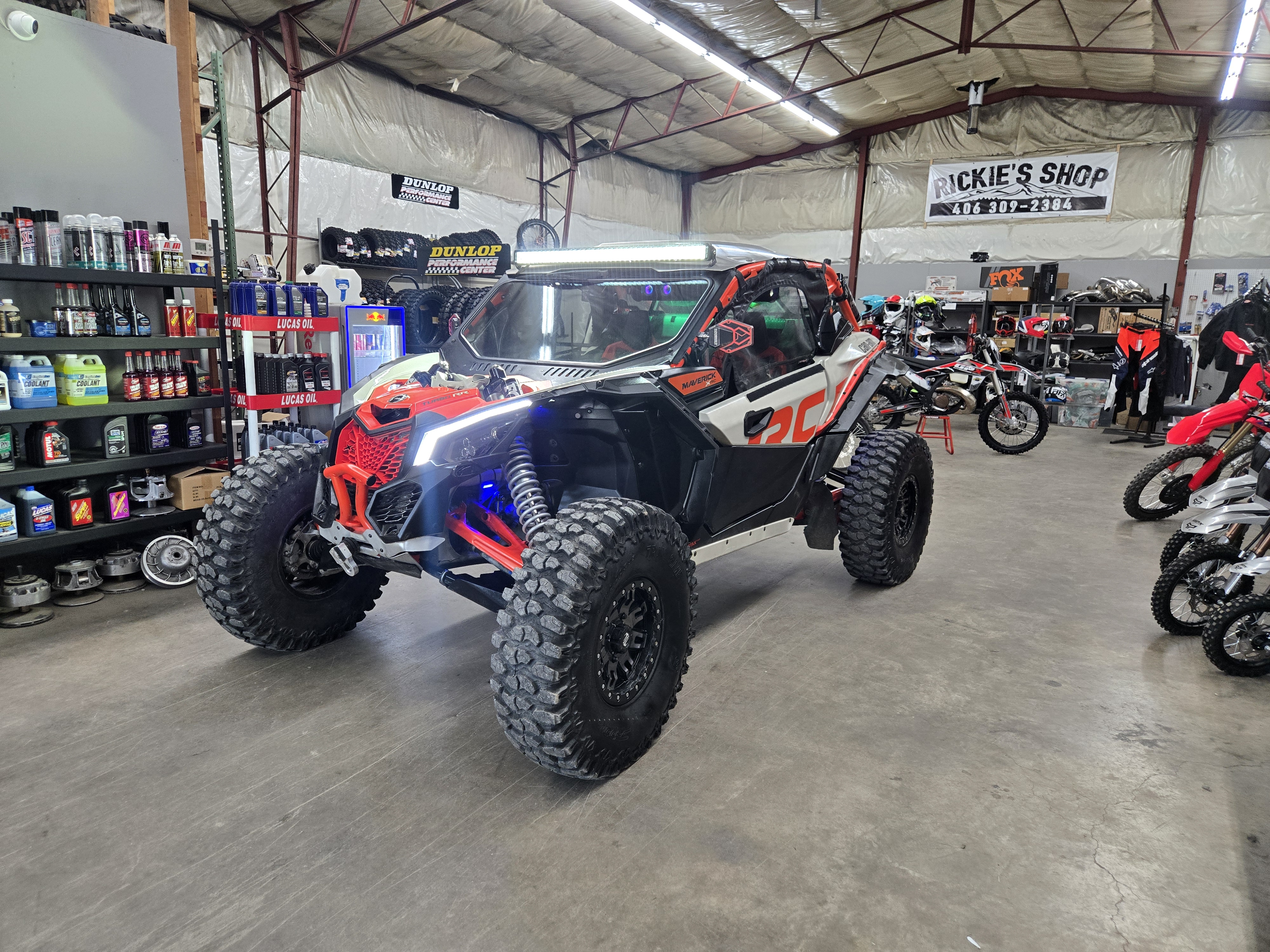 Custom UTV side-by-side on display inside Rickie's Shop