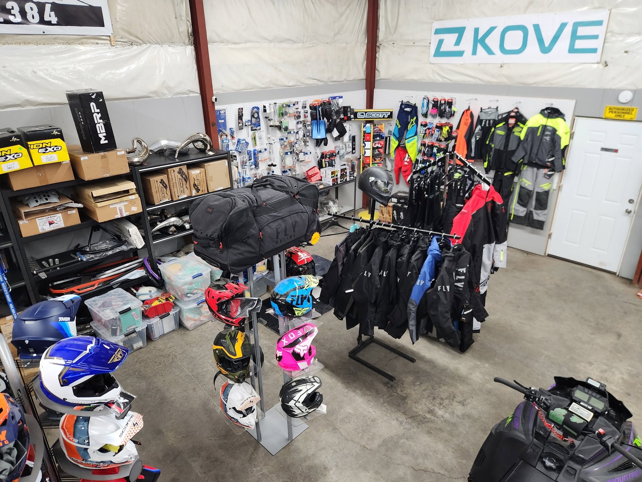 Motocross helmet display stand at Rickie's Shop